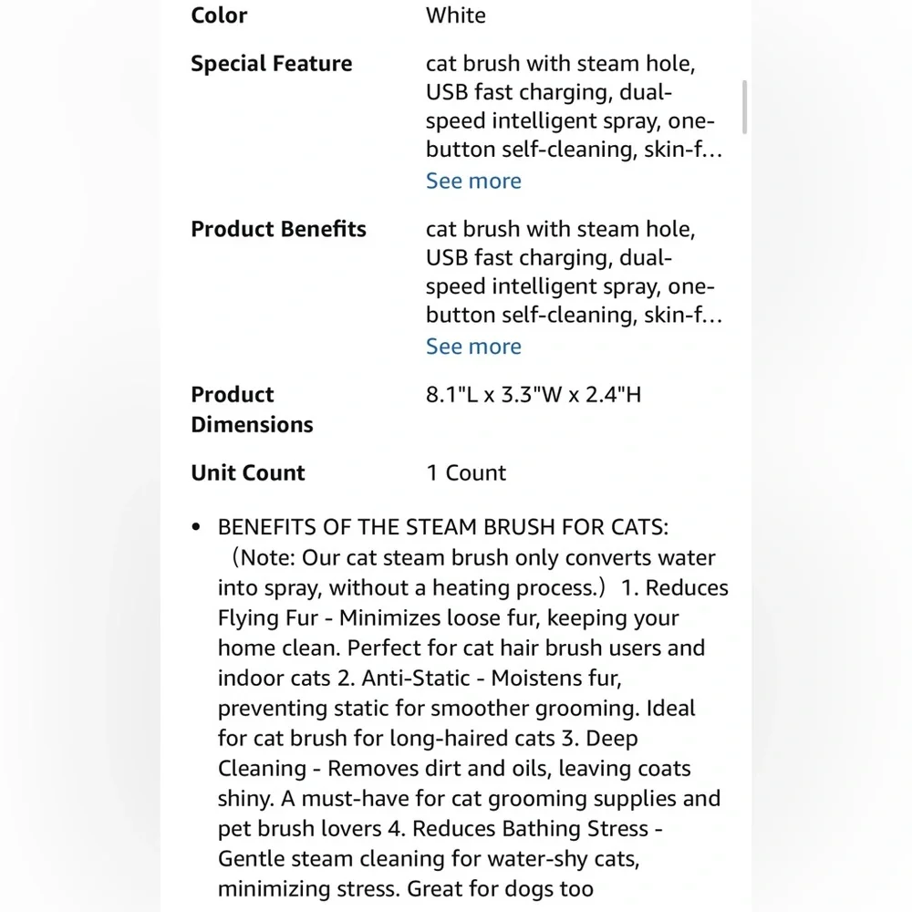 Cat Steam Brush, Brushes for Indoor Cats with Release Button